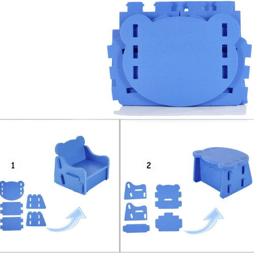 Masuta + scaunel puzzle albastru